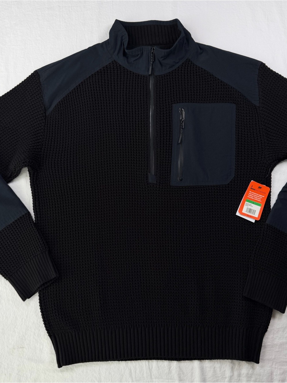 NWT Bass Outdoor Utility Half Zip Waffle Sweater Mens L Black Caviar